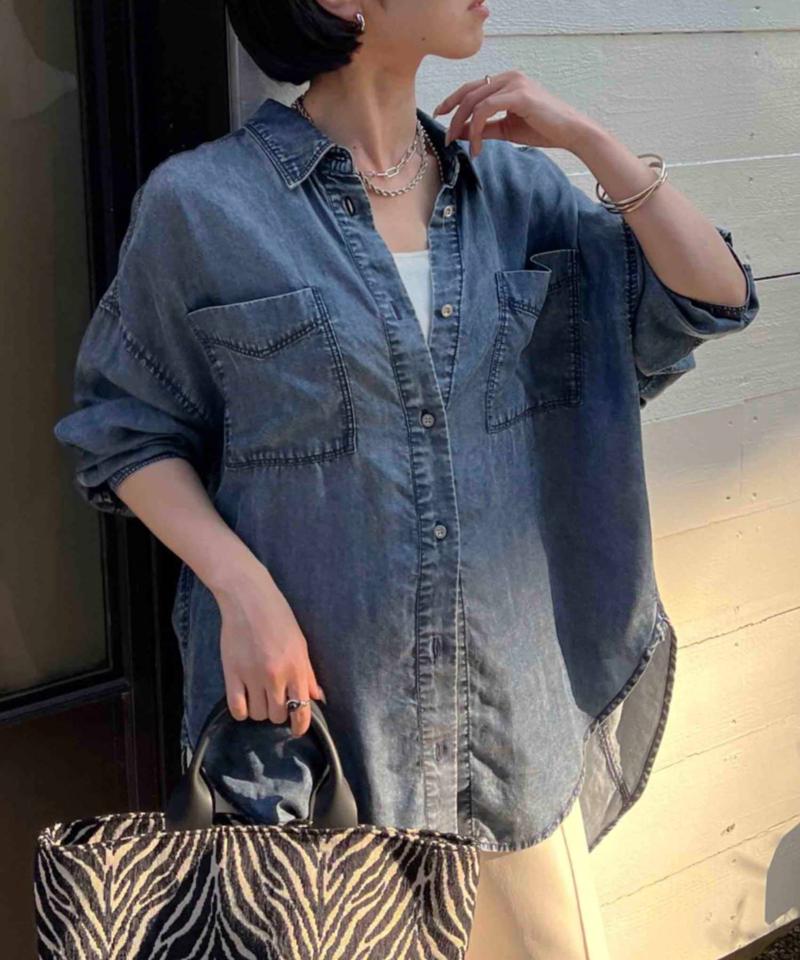 【2サイズ展開/オールシーズン着れる】テンセルデニムシャツ