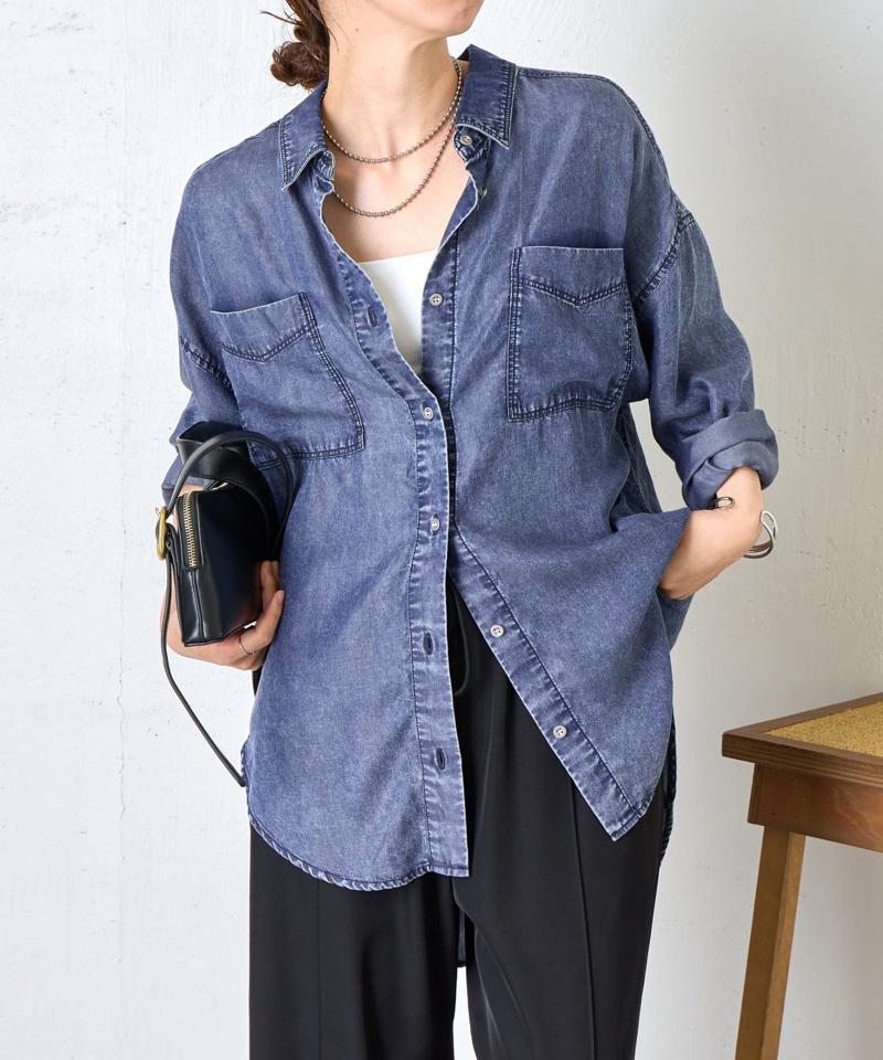【2サイズ展開/オールシーズン着れる】テンセルデニムシャツ