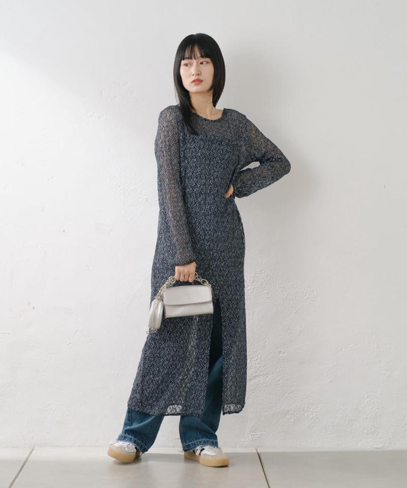 【WEB限定/前後2WAY/リバーシブル】レースフラワー長袖ワンピース