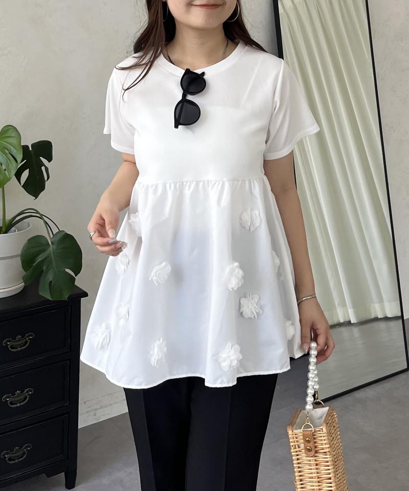フラワーモチーフペプラムTシャツ