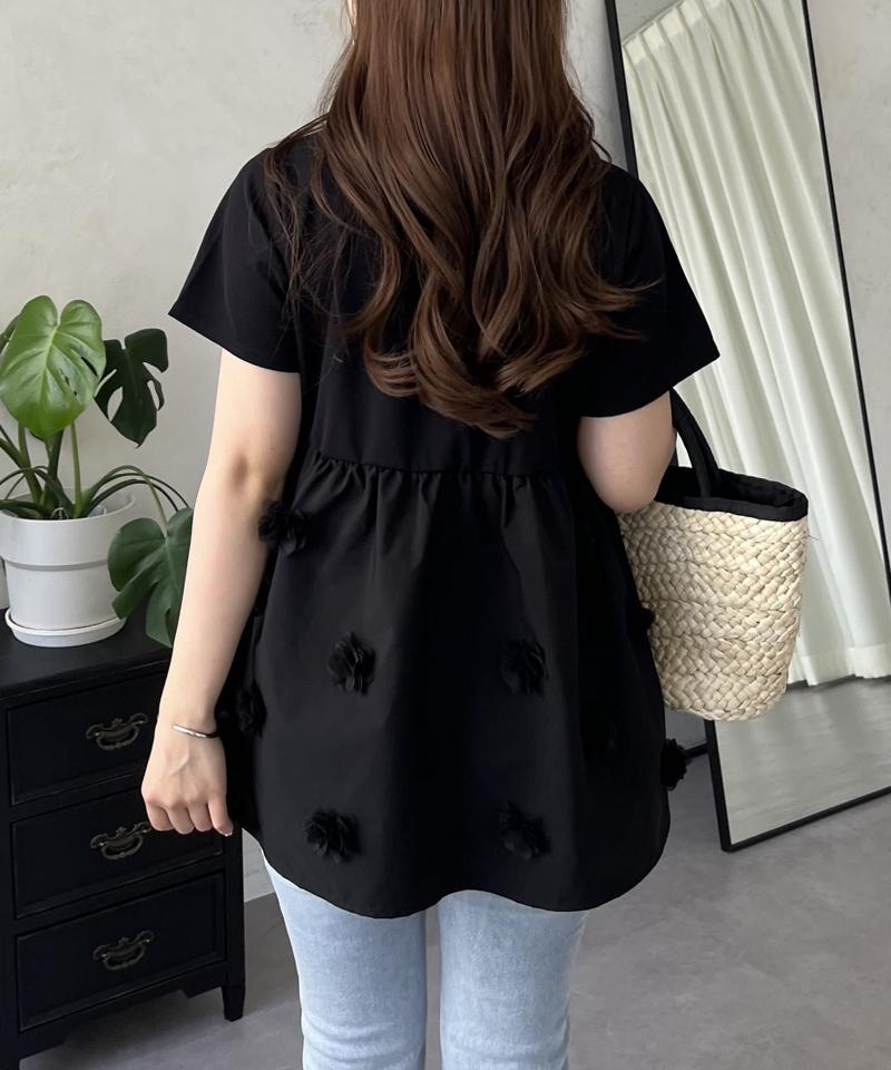 フラワーモチーフペプラムTシャツ