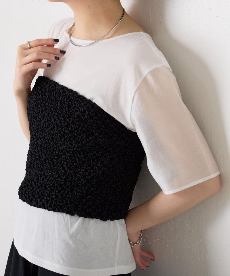 【体型カバー】ハーフスリーブシアーコンビTシャツ