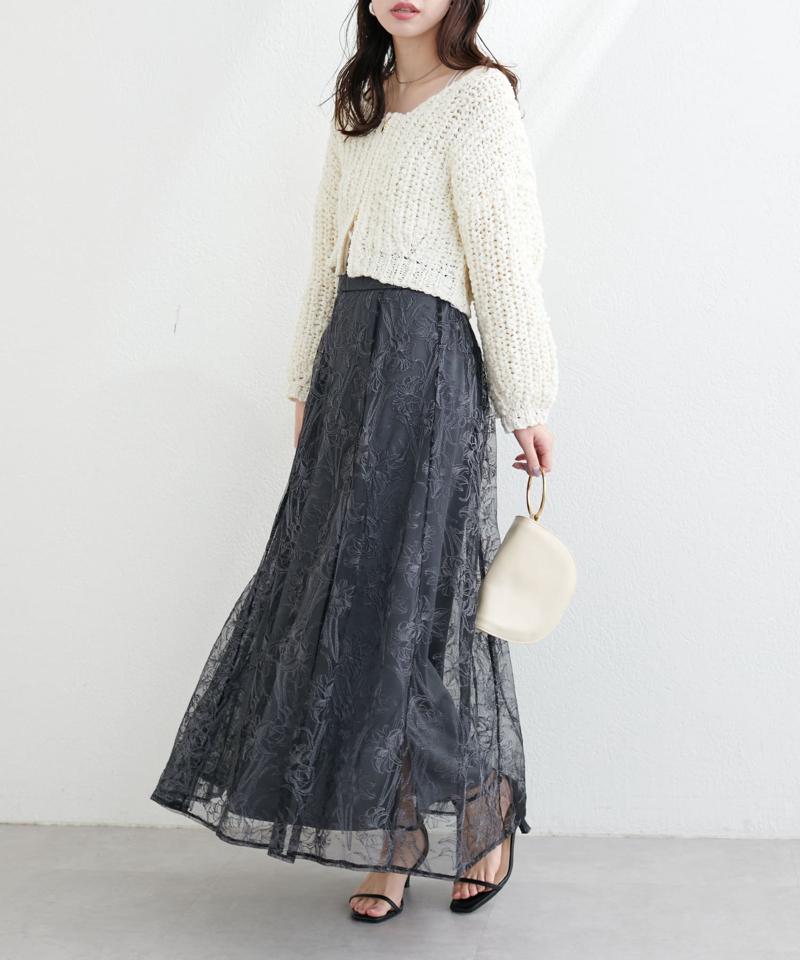【natural couture】刺繍チュールフレアスカート