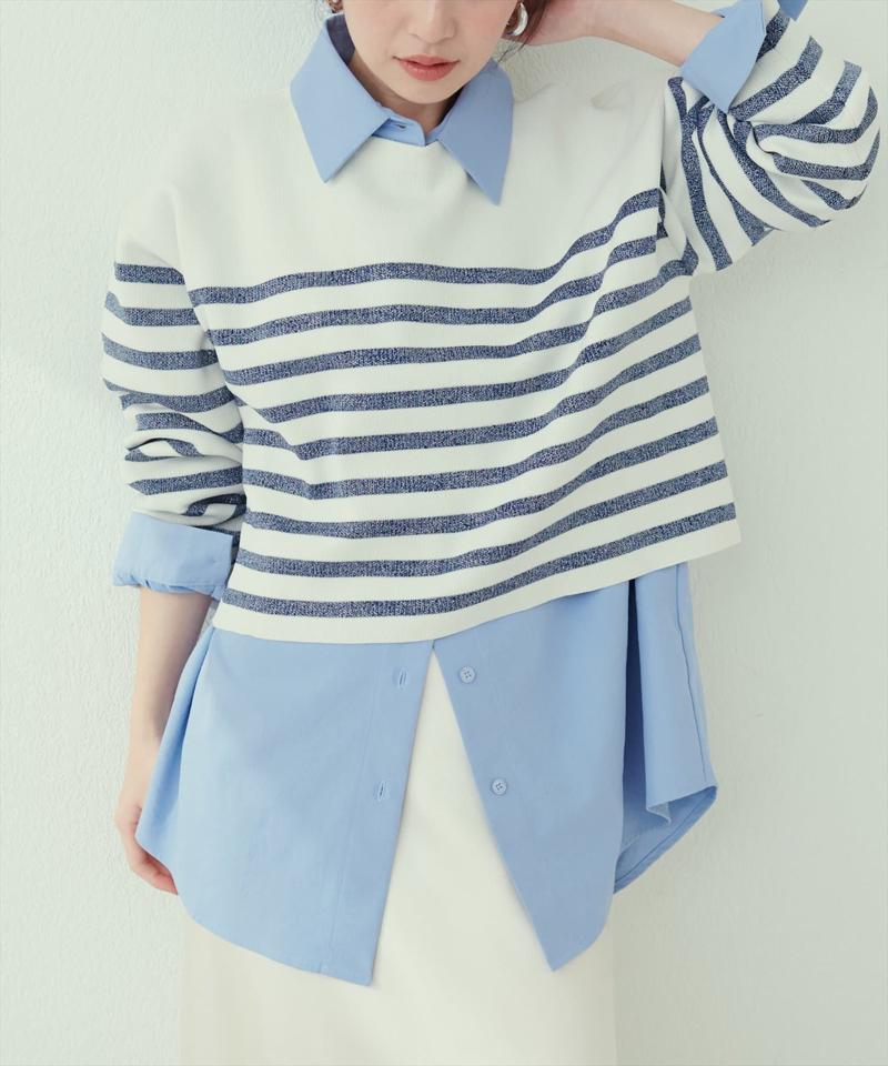 【natural couture】ボーダーJQ長袖プルオーバー