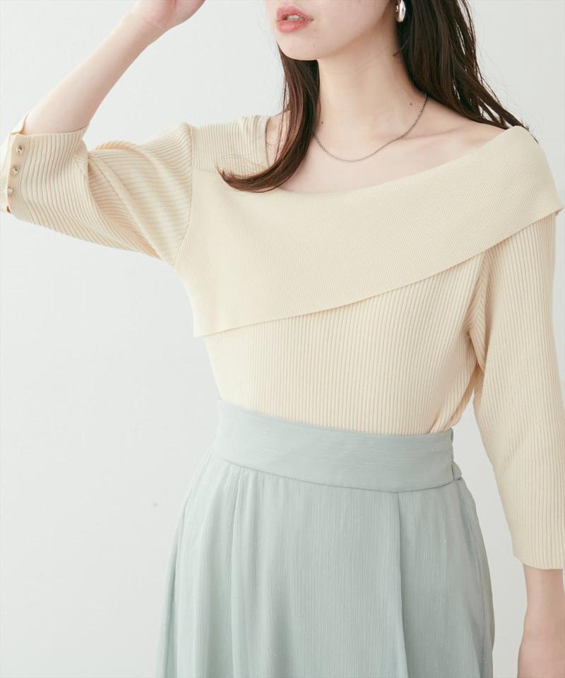 【natural couture】アシメオフショルリブニット