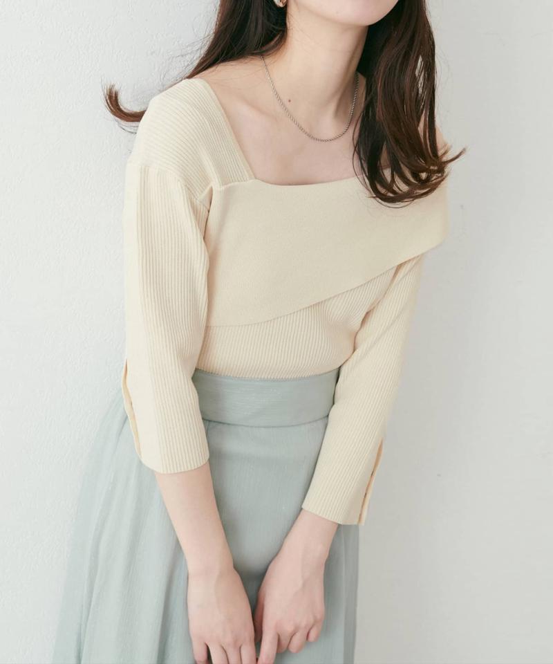 【natural couture】アシメオフショルリブニット
