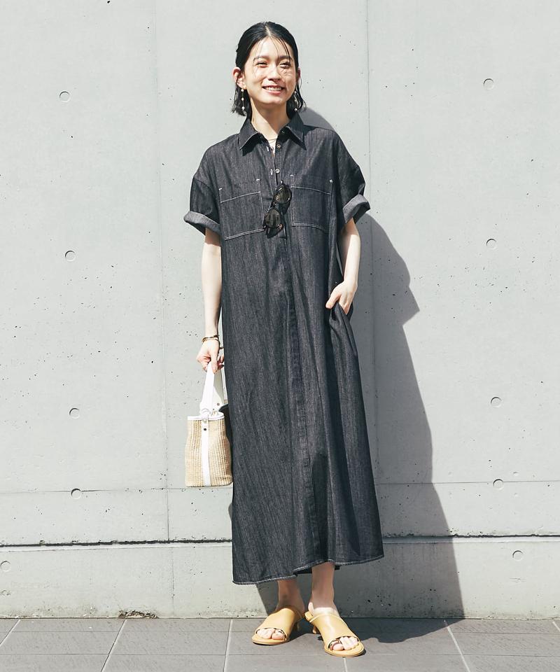 《2サイズ・大人カジュアルなムードに》半袖デニムシャツワンピース
