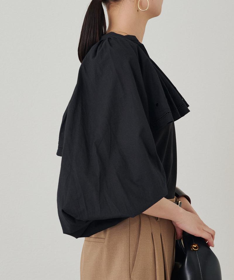 crinkle embroidery cropped blouse