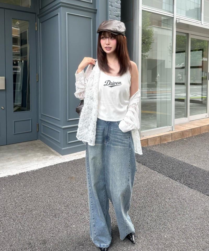 【快適な着心地/マルチウェイ】レースロゴパット付レイヤードキャミソール