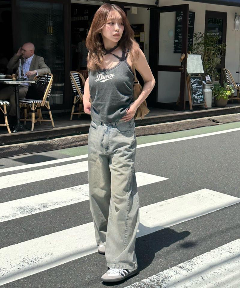 【快適な着心地/マルチウェイ】レースロゴパット付レイヤードキャミソール