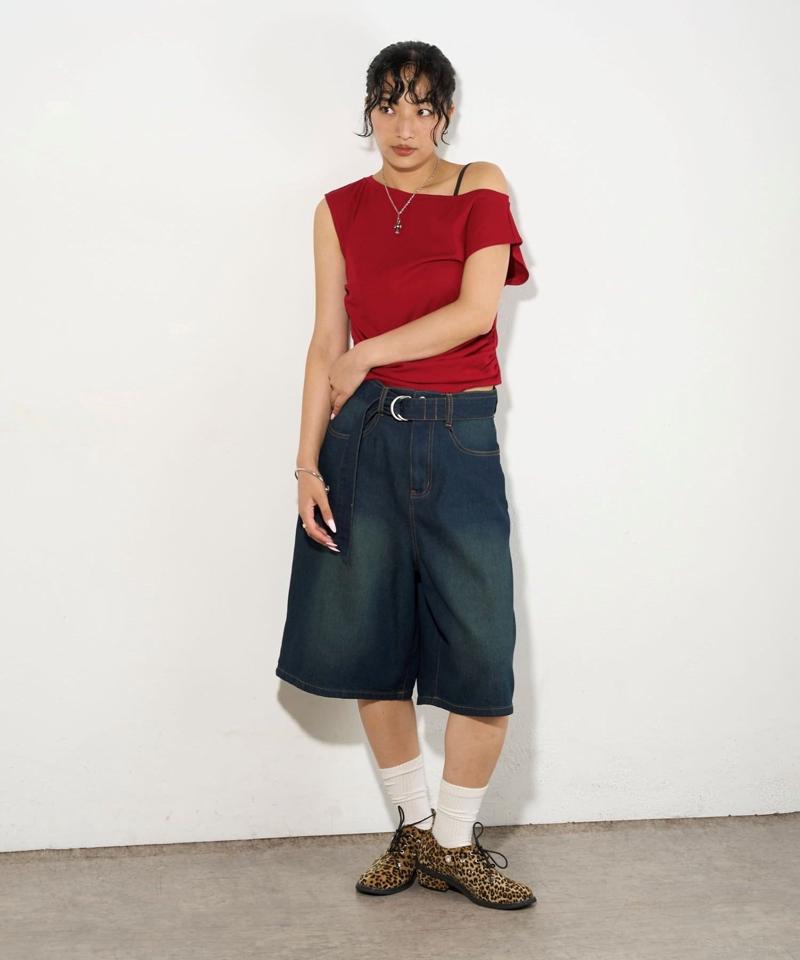 【2サイズ】PFベルト付きデニムハーフパンツ