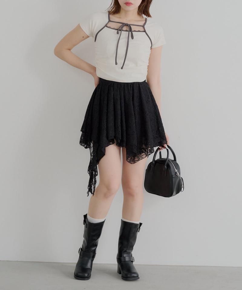 アシメフリルレースミニスカート