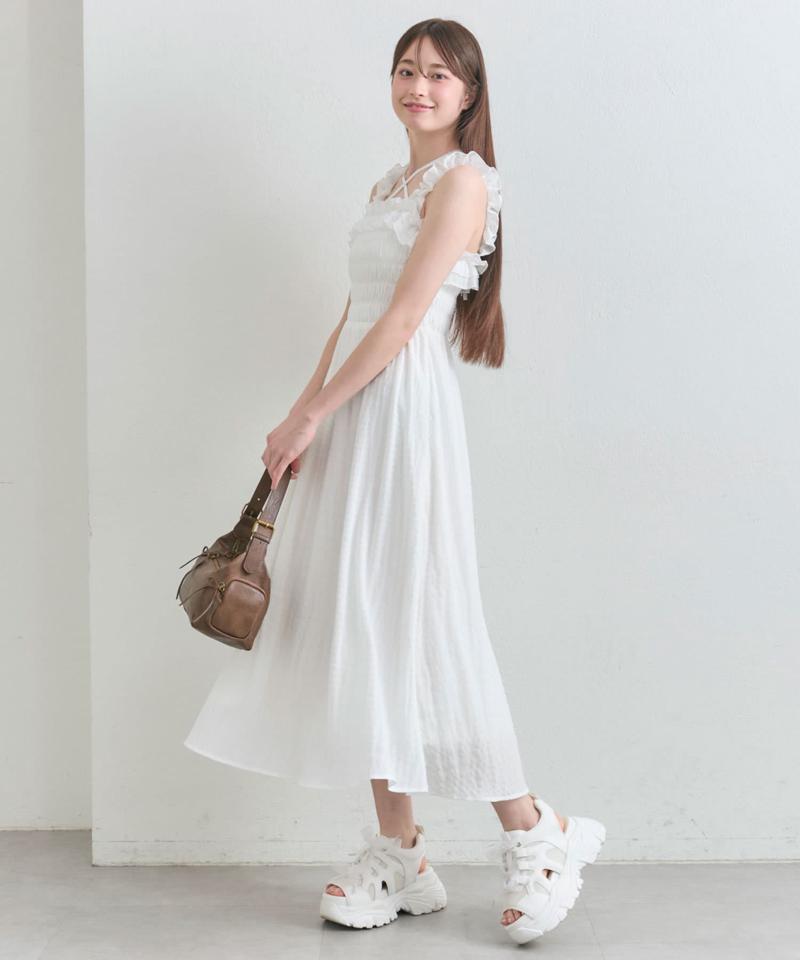 【S/Mサイズ展開】シャーリングフリルキャミワンピ