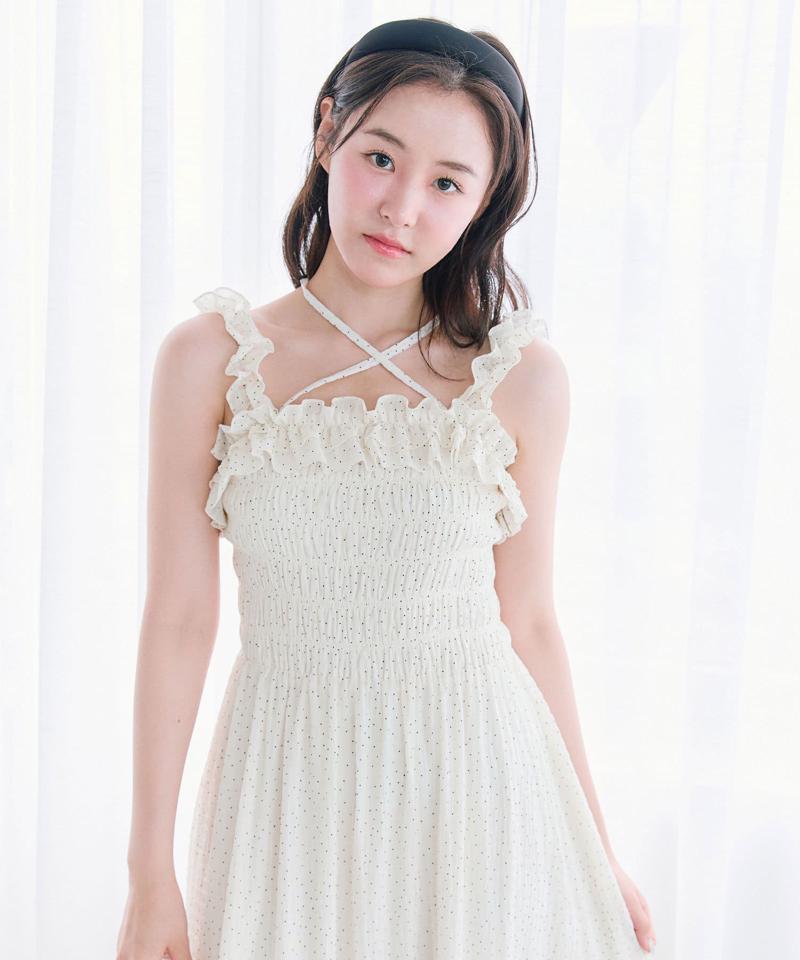 【S/Mサイズ展開】シャーリングフリルキャミワンピ