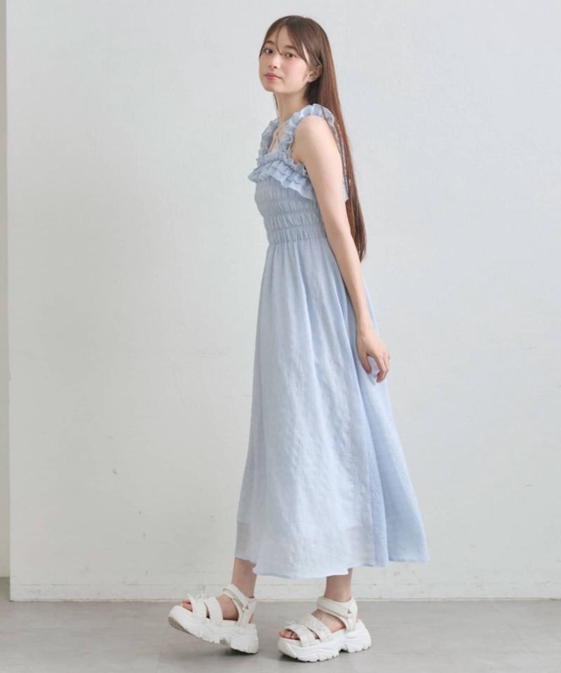 【S/Mサイズ展開】シャーリングフリルキャミワンピ