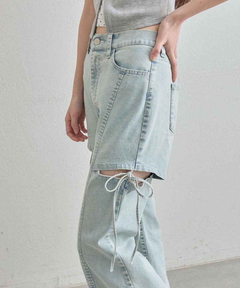 【S/M/Lサイズ展開/美脚効果】サイドスリットストレッチデニムパンツ