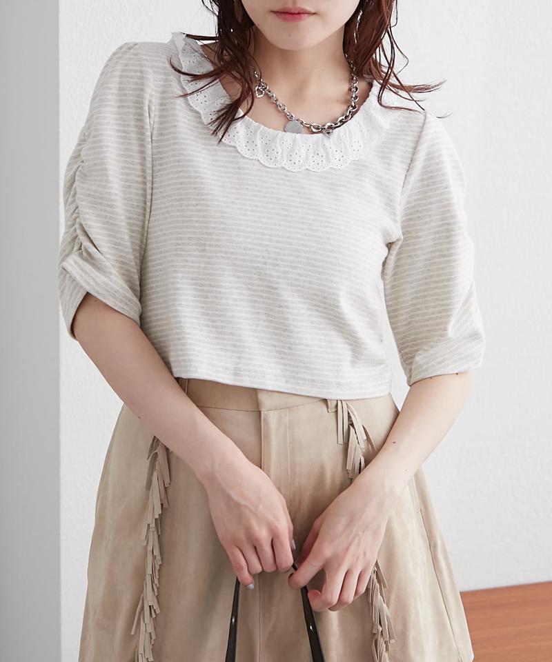 レース衿ボーダーTEE