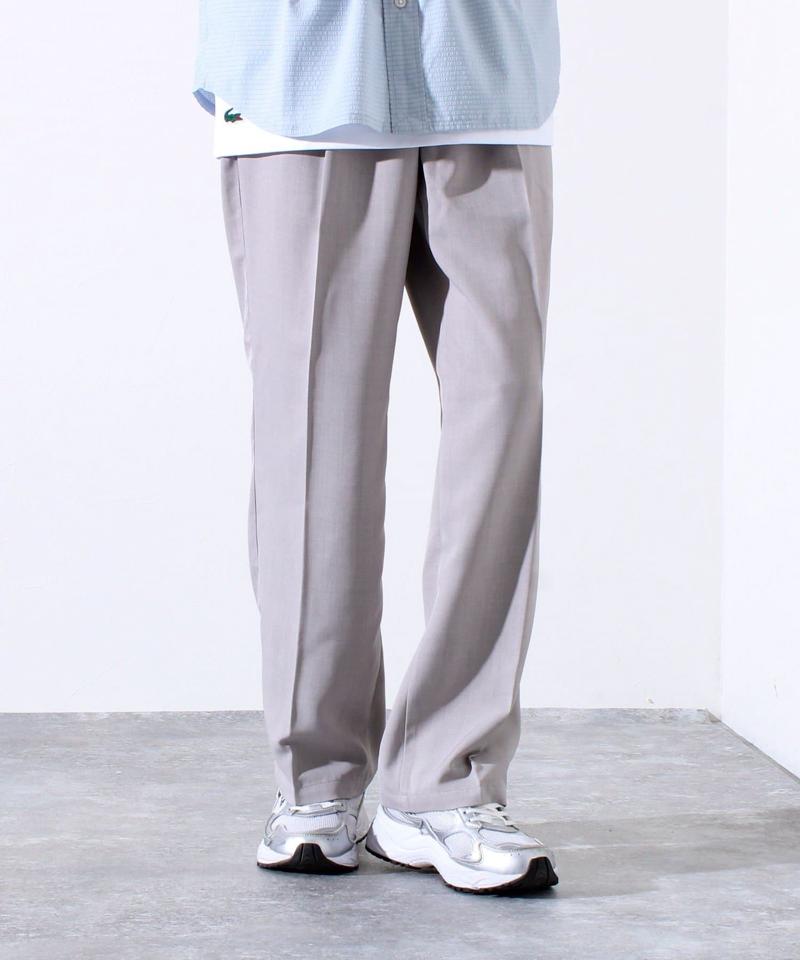 【GLOSTER】タック入り ドライポリ ワイドストレート スラックスパンツ