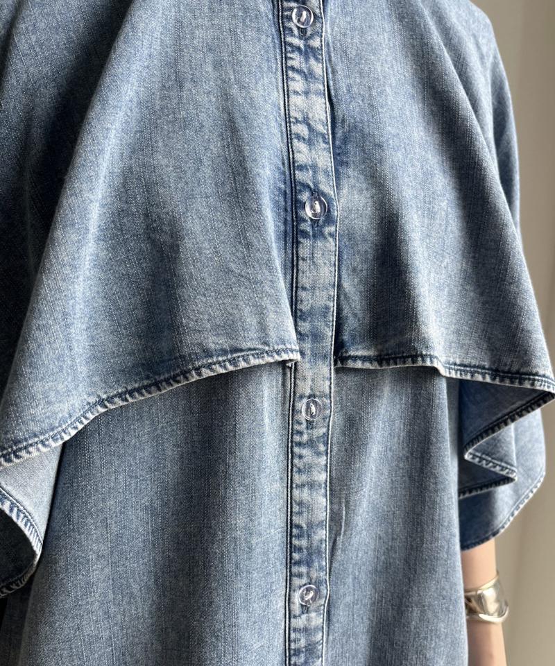 【WEB限定】コットンレーヨンフリルデニムシャツ