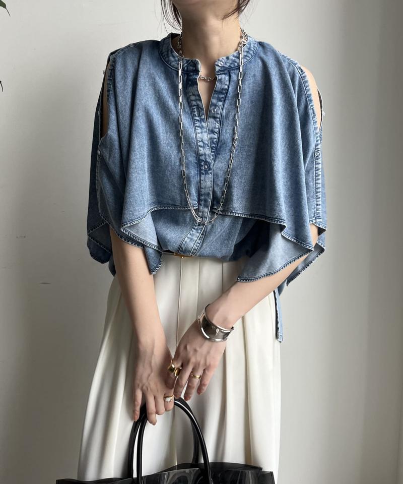 【WEB限定】コットンレーヨンフリルデニムシャツ