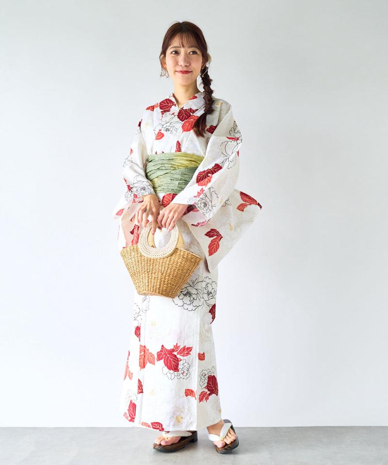 【mikiセレクト】はんなり重ね牡丹/浴衣と帯2点セット