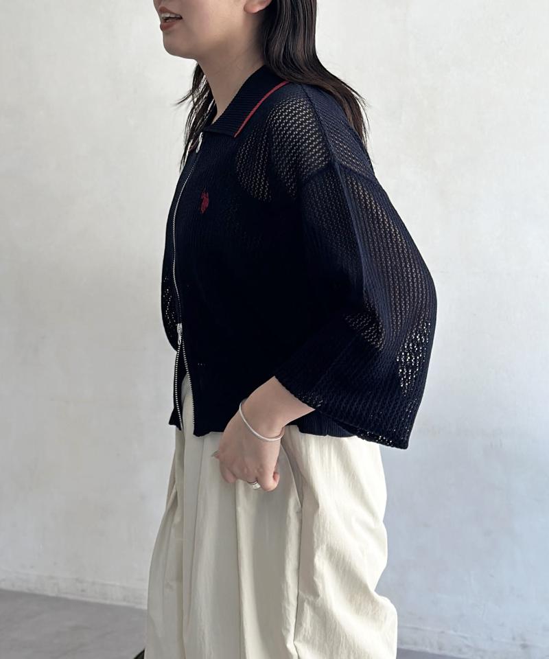 【U.S. POLO ASSN.】襟付きメッシュカーディガン
