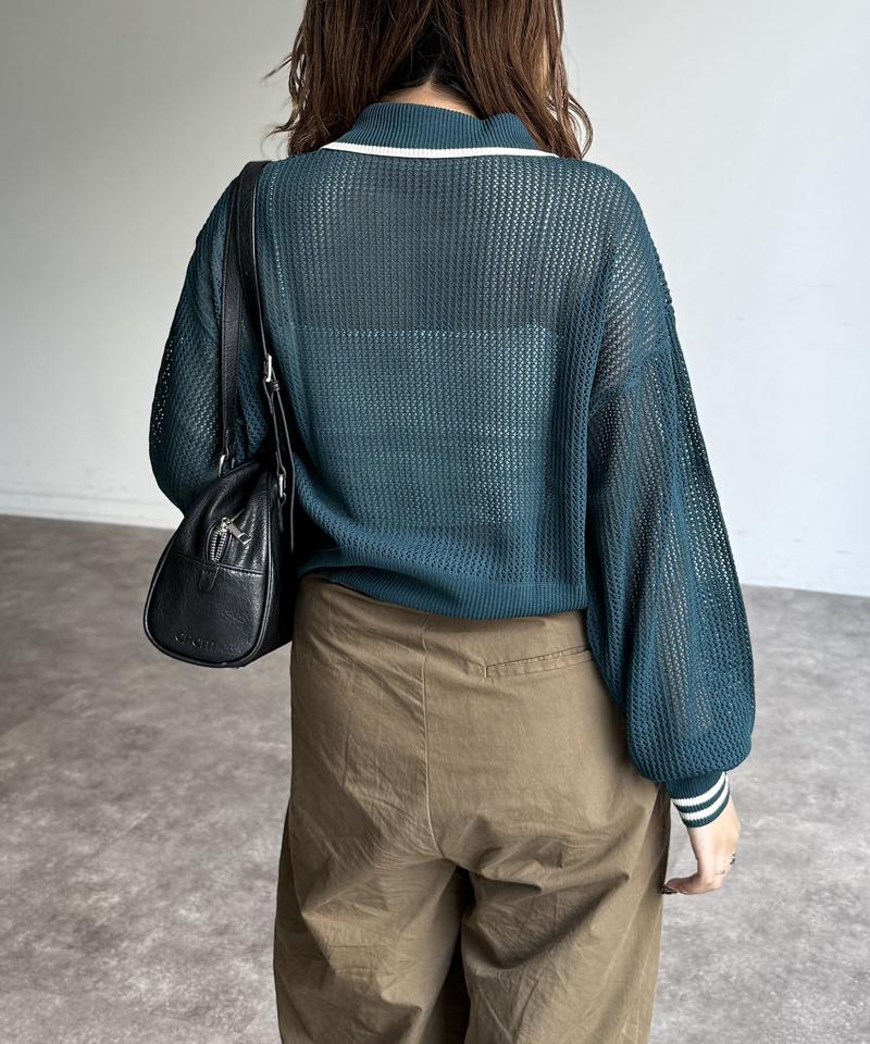 【U.S. POLO ASSN.】襟付きメッシュカーディガン