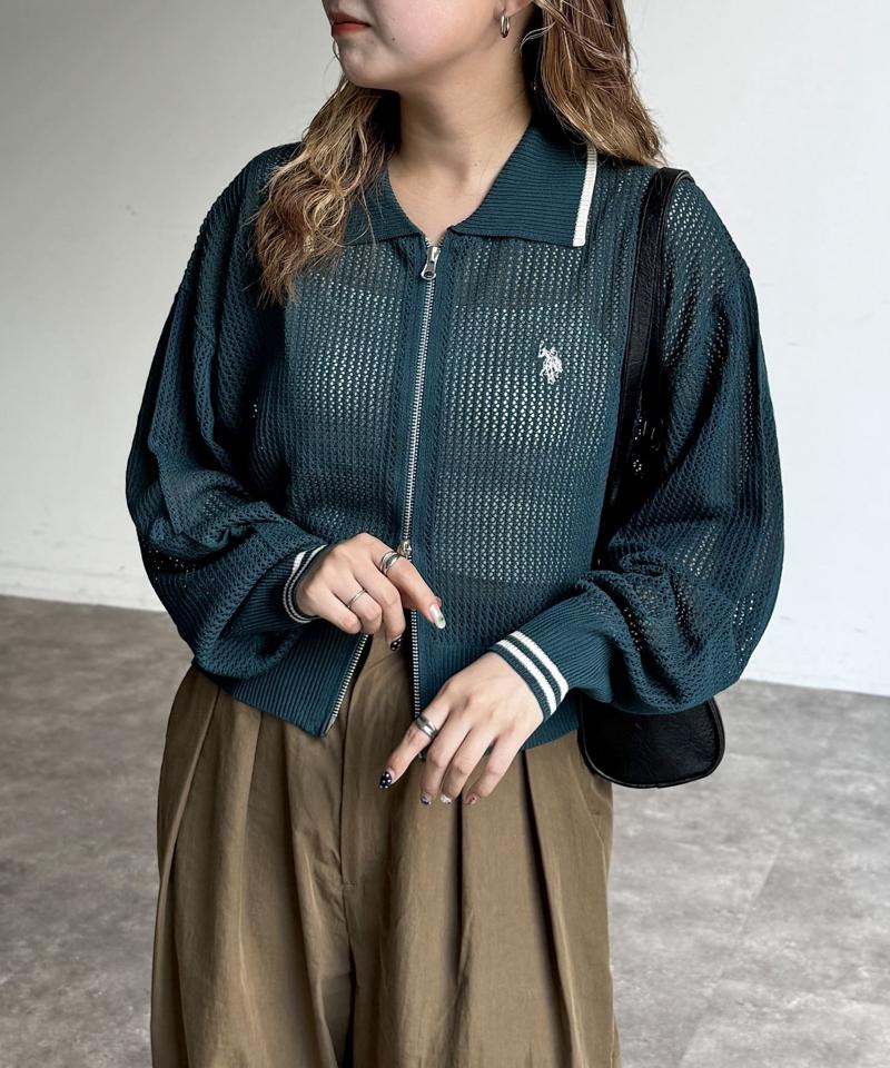 【U.S. POLO ASSN.】襟付きメッシュカーディガン