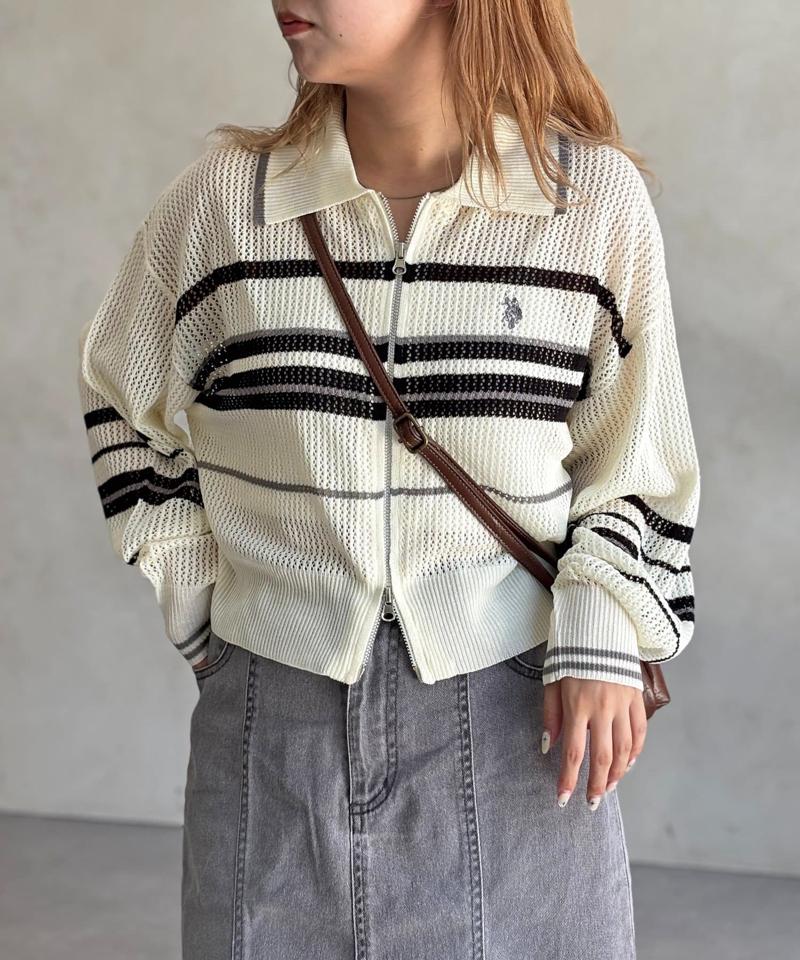 【U.S. POLO ASSN.】襟付きメッシュカーディガン