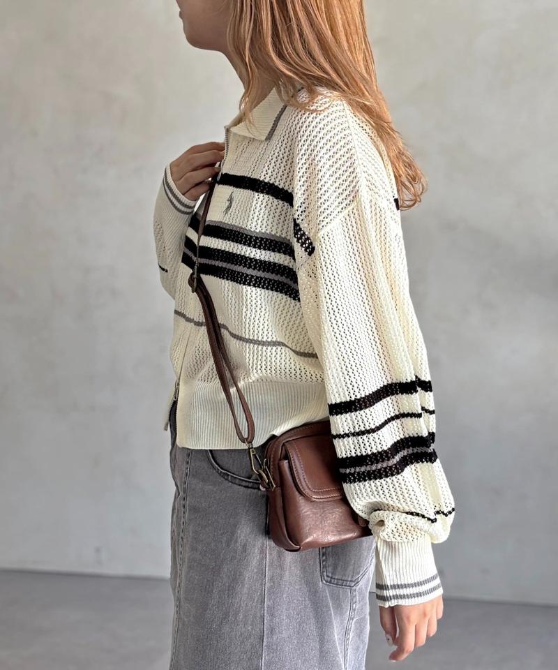 【U.S. POLO ASSN.】襟付きメッシュカーディガン