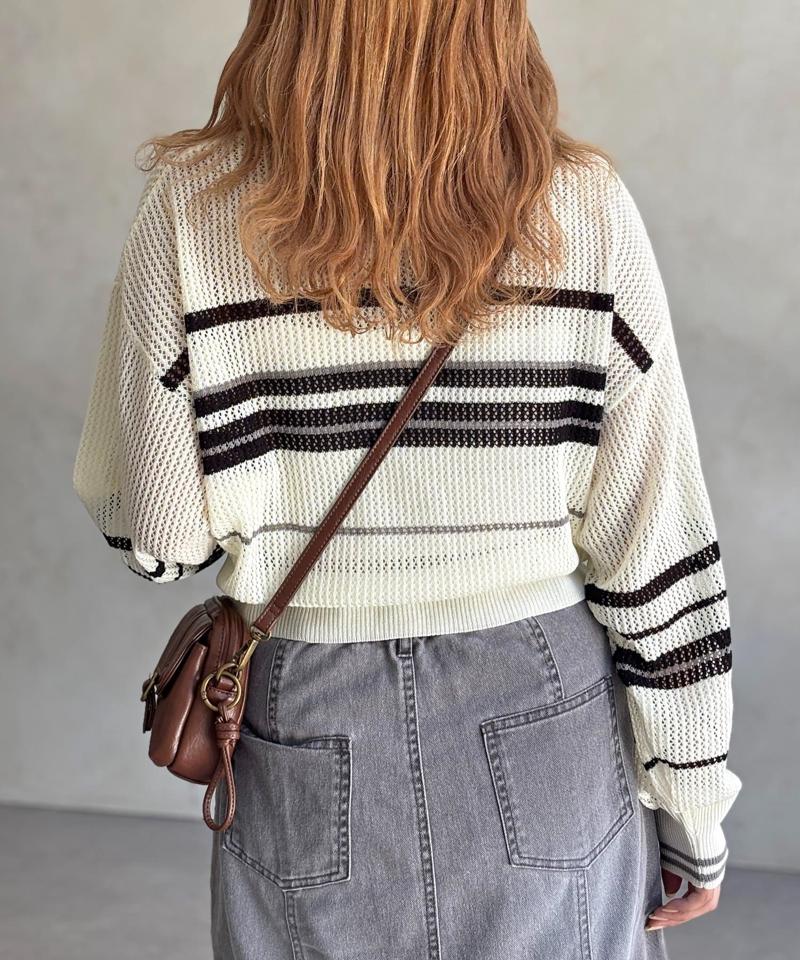 【U.S. POLO ASSN.】襟付きメッシュカーディガン