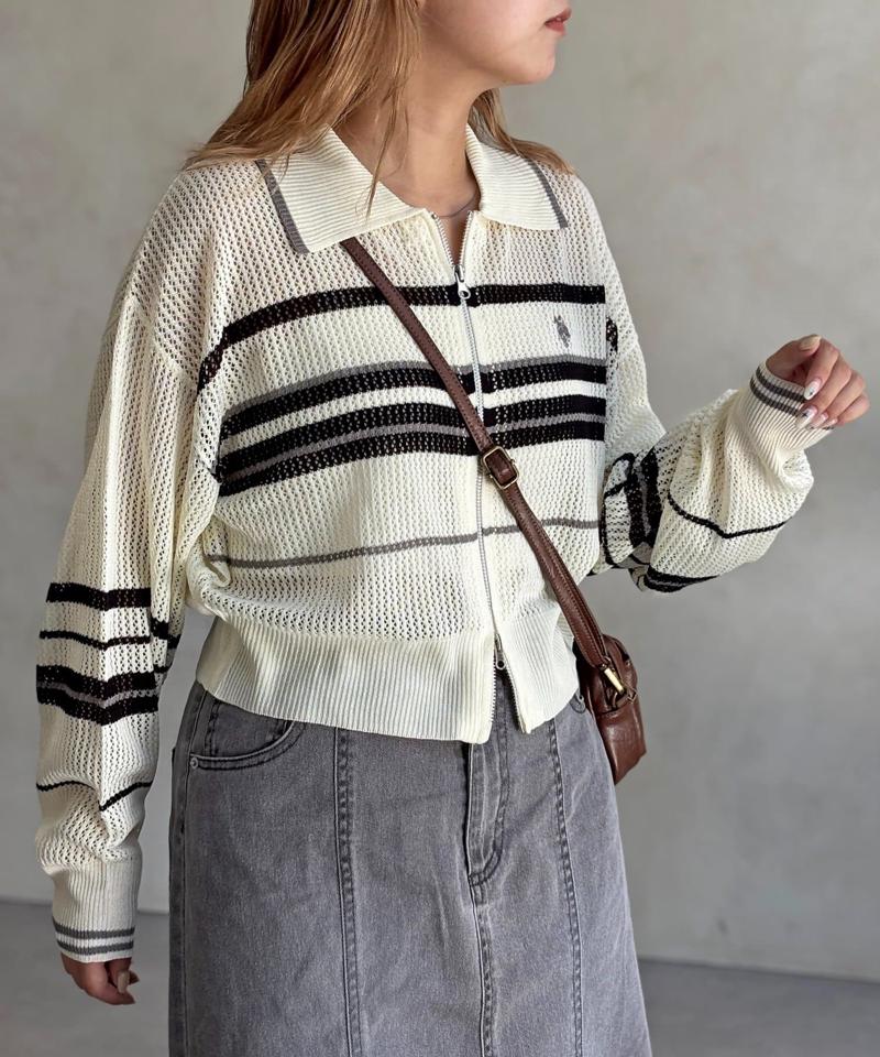 【U.S. POLO ASSN.】襟付きメッシュカーディガン