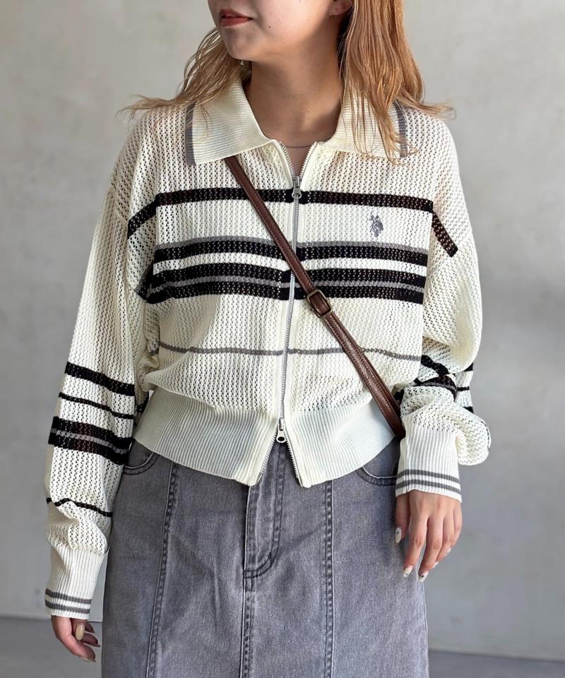 【U.S. POLO ASSN.】襟付きメッシュカーディガン