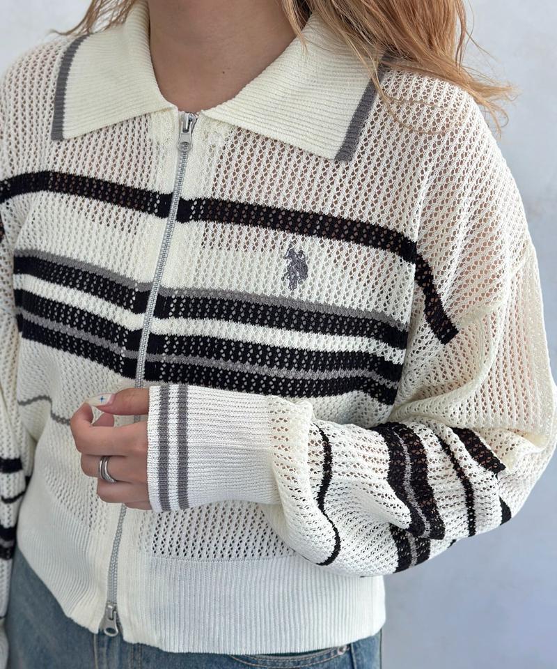 【U.S. POLO ASSN.】襟付きメッシュカーディガン