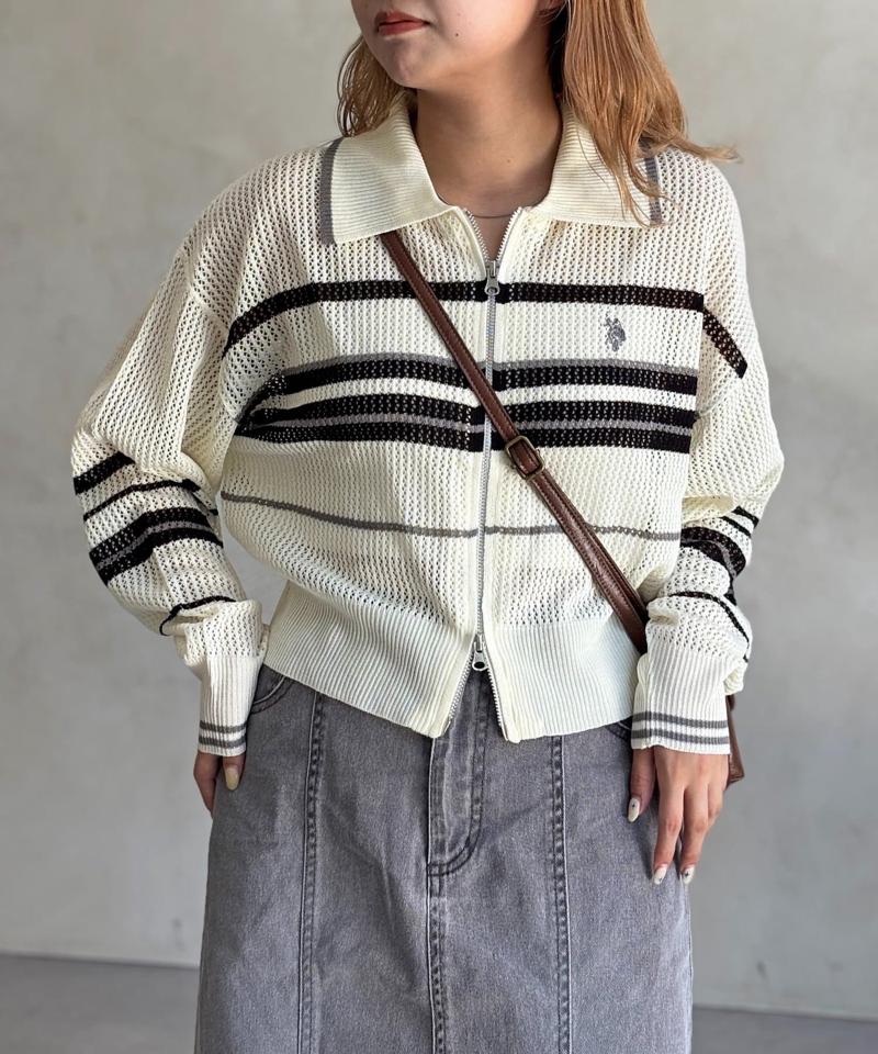 【U.S. POLO ASSN.】襟付きメッシュカーディガン