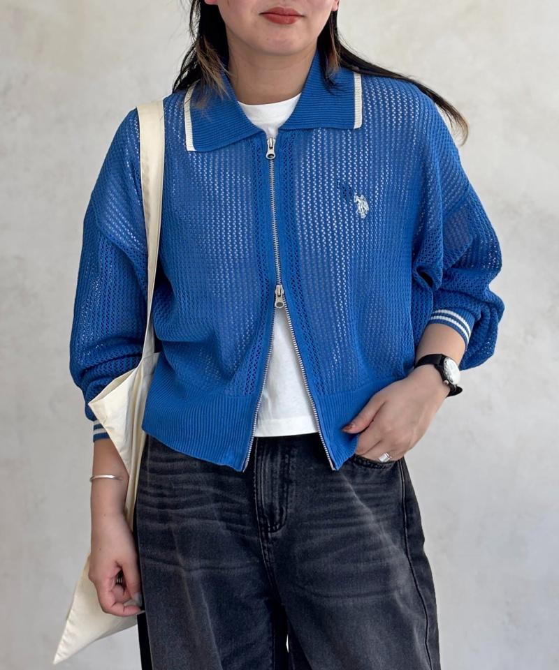 【U.S. POLO ASSN.】襟付きメッシュカーディガン