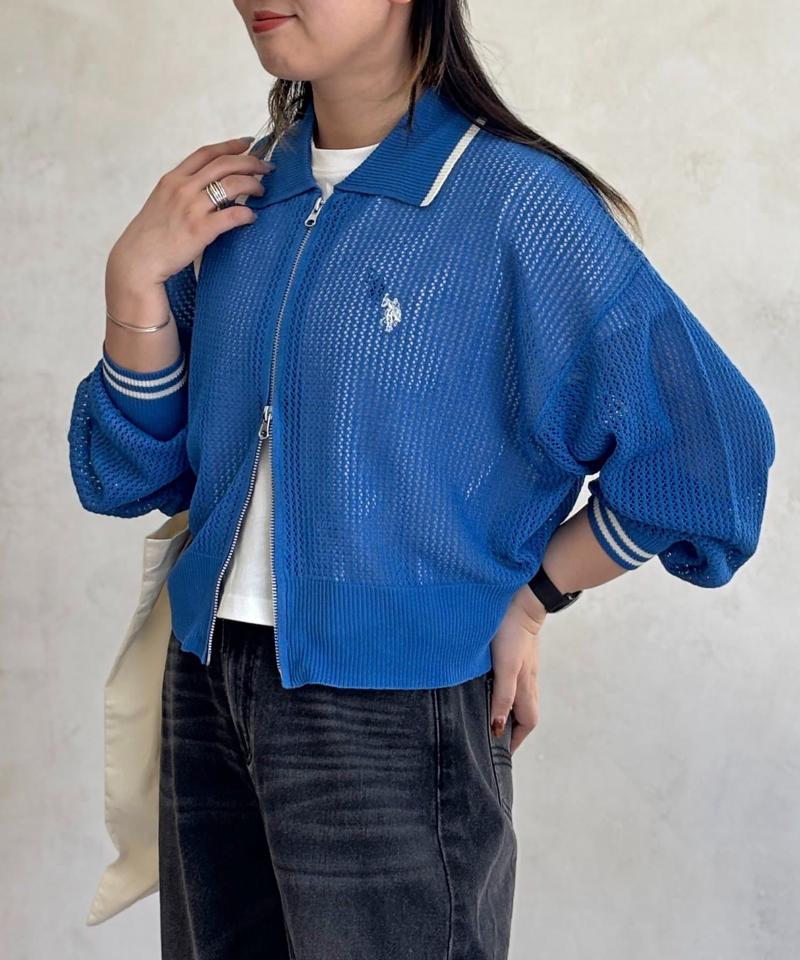 【U.S. POLO ASSN.】襟付きメッシュカーディガン