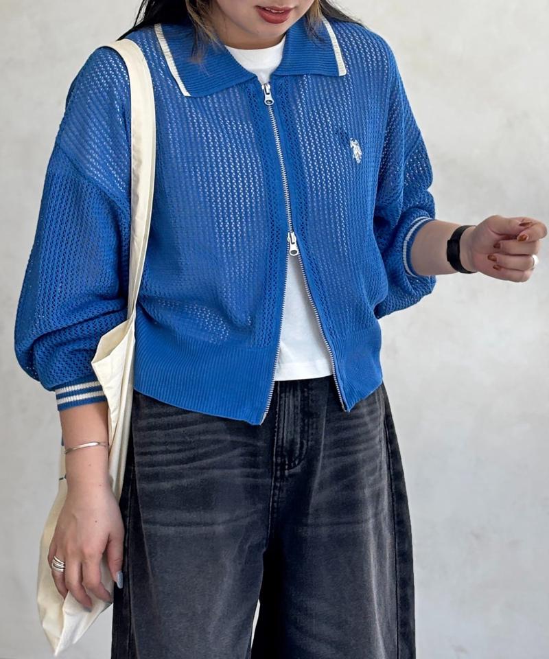 【U.S. POLO ASSN.】襟付きメッシュカーディガン