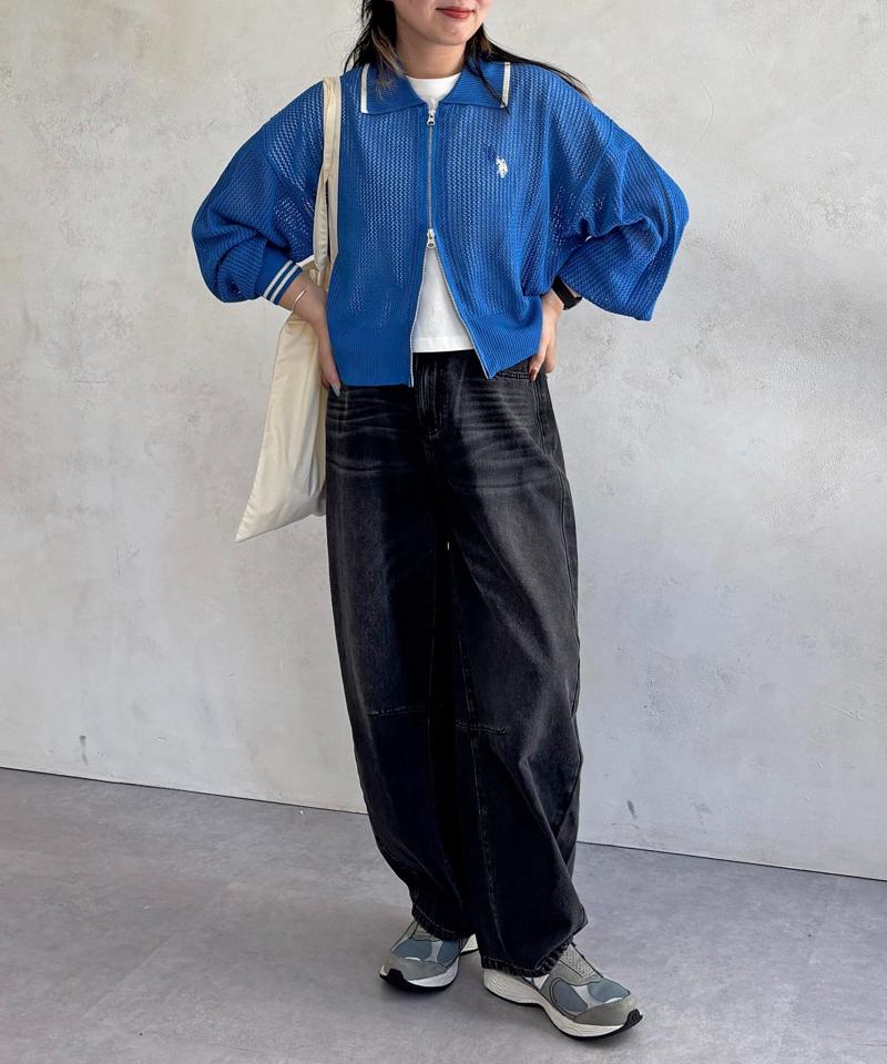 【U.S. POLO ASSN.】襟付きメッシュカーディガン