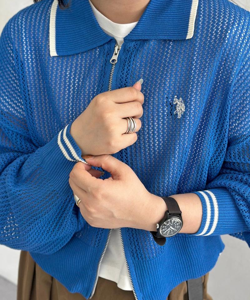 【U.S. POLO ASSN.】襟付きメッシュカーディガン