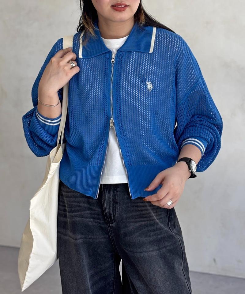 【U.S. POLO ASSN.】襟付きメッシュカーディガン