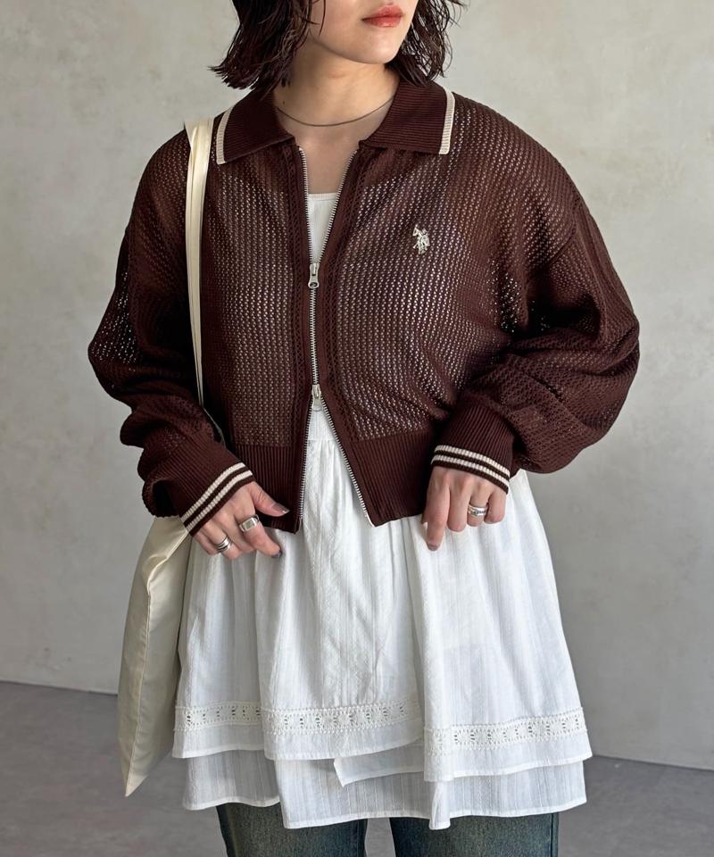 【U.S. POLO ASSN.】襟付きメッシュカーディガン