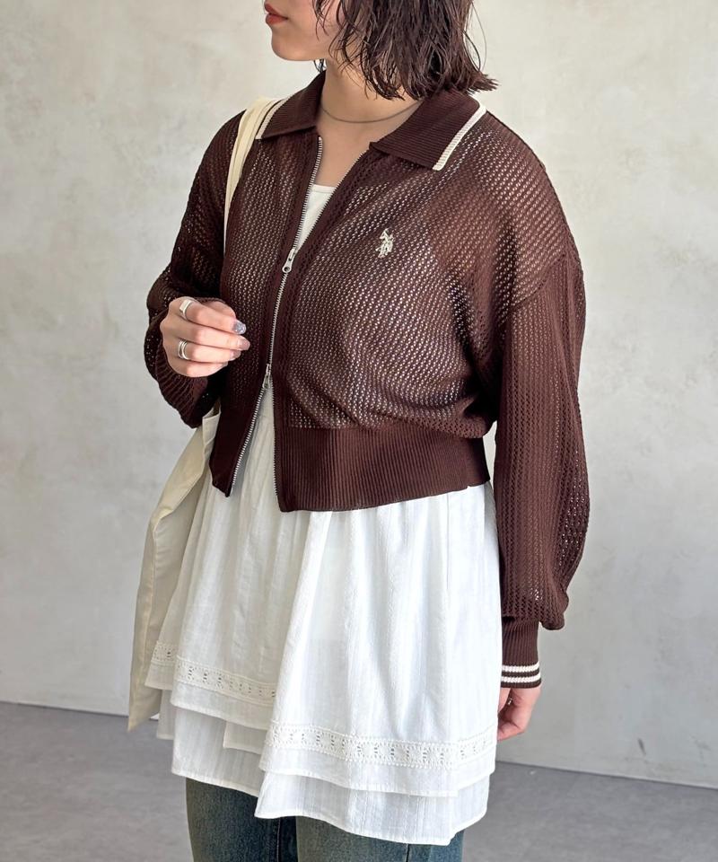 【U.S. POLO ASSN.】襟付きメッシュカーディガン