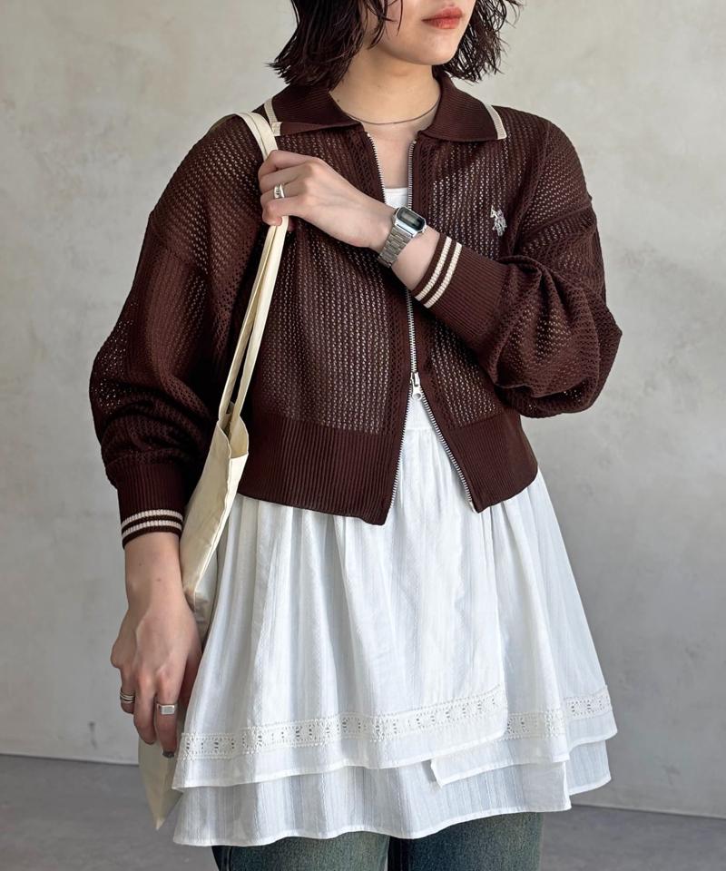 【U.S. POLO ASSN.】襟付きメッシュカーディガン