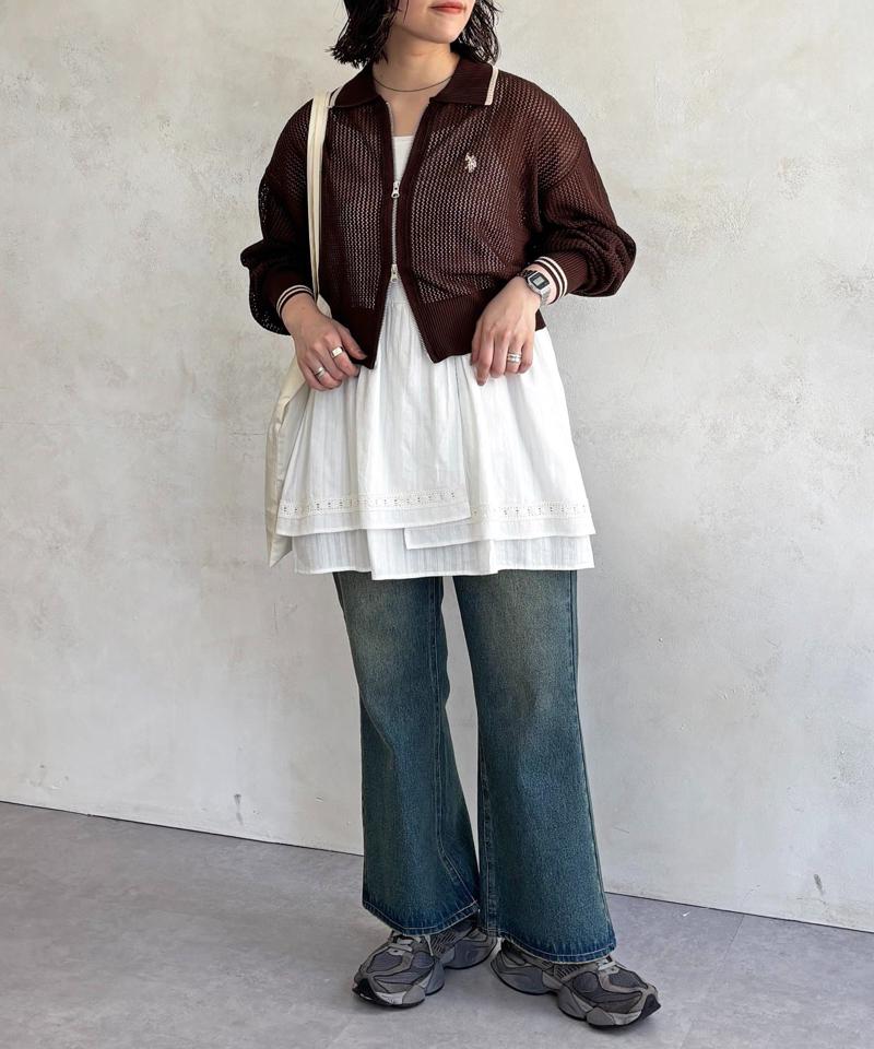 【U.S. POLO ASSN.】襟付きメッシュカーディガン