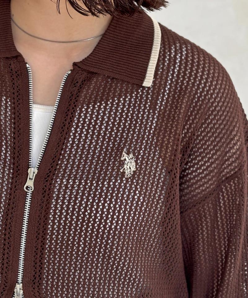 【U.S. POLO ASSN.】襟付きメッシュカーディガン