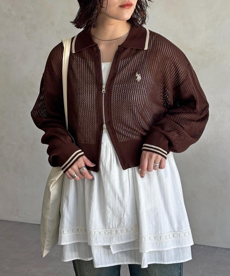 【U.S. POLO ASSN.】襟付きメッシュカーディガン