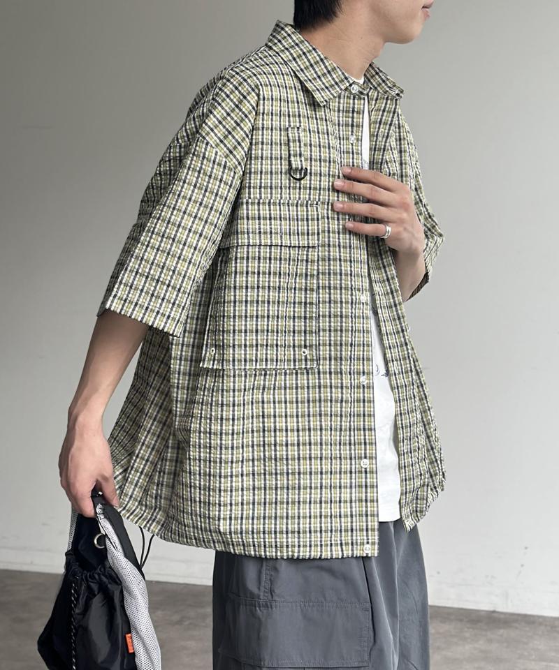 半袖チェックフィッシングシャツ