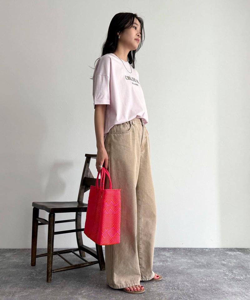 シルケット袖口 ロール5分袖ロゴTシャツ