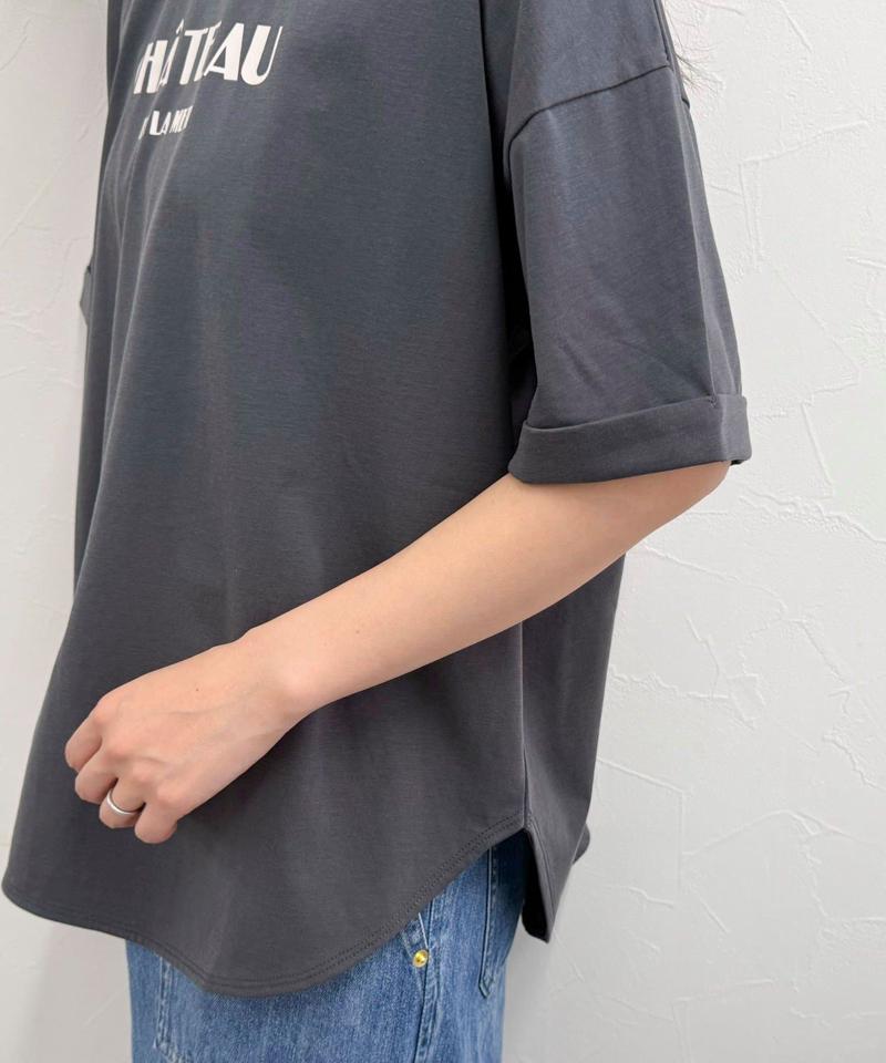 シルケット袖口 ロール5分袖ロゴTシャツ
